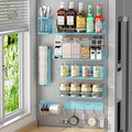 Magnetic Spice Rack for Refrigerator,8 Pack Magnetic Fridge Shelf, Moveable Spice Organizer with Hook Rack, Paper Towel Holder, Utensil Holder,cup lid holder, Super Magnetic Rack Set (Blue)