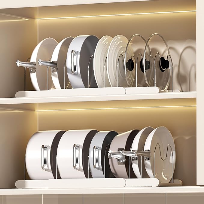 Pot Rack : Pots and Pans Organizer Under Cabinet 7 Adjustable Compartment Expandable Pot Lid Holder for Kitchen Cookware, Bakeware, Lid, Dishes, Cutting Boards,Apricot 2PCS