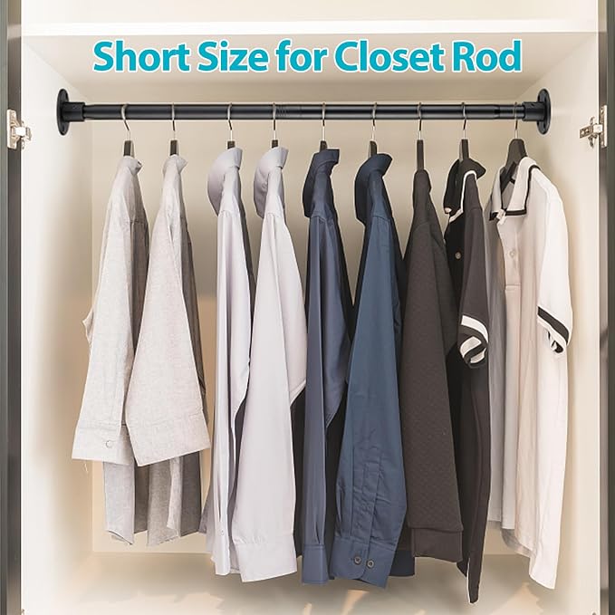Shower Curtain Rod, Closet Rod 28-51 Inch，Adjustable Heavy Duty Shower Rods for Bathroom Wall Mounted Permanent Industrial Shower Curtain Rod Rust Proof Stainless Steel Black