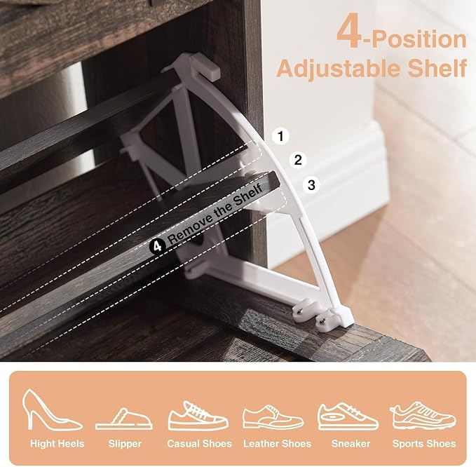 Barnyatoh Shoe Storage Cabinet,Farmhouse Shoe Organizer with 2 Flip Drawers & Barn Door Design,Freestanding Hidden Slim Narrow Shoe Rack Cabinet for Entryway,Foyer,Hallway,Dark Oak