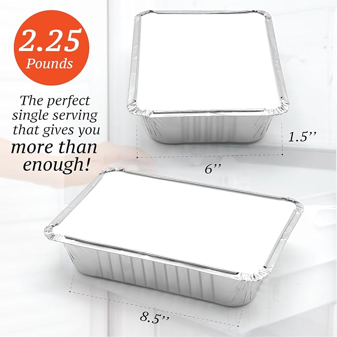 55 Pack - Aluminum Pan/Containers with Lids/Foil Containers/Aluminum Pans with Lids/Take Out Containers/Disposable Pans/Aluminum Foil Food Containers/Freezer Meals containers (2.25 LB)