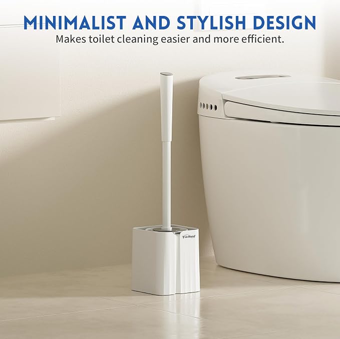 Y-in Hand Toilet Bowl Brush and Holder Set, Compact Toilet Scrubber Brush for RV and Bathroom Cleaning, Durable Classic 360°PP Bristle, Drip-Proof, Wall Mountable.（White）