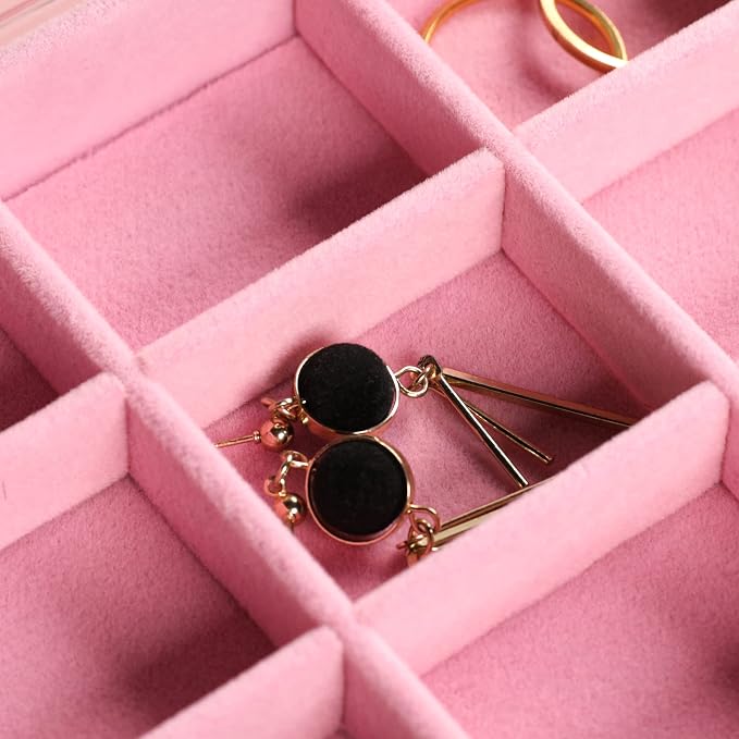 Frebeauty Extra Large Acrylic Jewelry Box for Women 5 Layers Clear Jewelry Organizer Velvet Earring Box with 5 Drawers Rings Display Case Necklaces Holder Tray for Women Girls(Pink) | Jewelry Storage for Rings Earrings Bracelets,Dustproof,Velvet Lining...