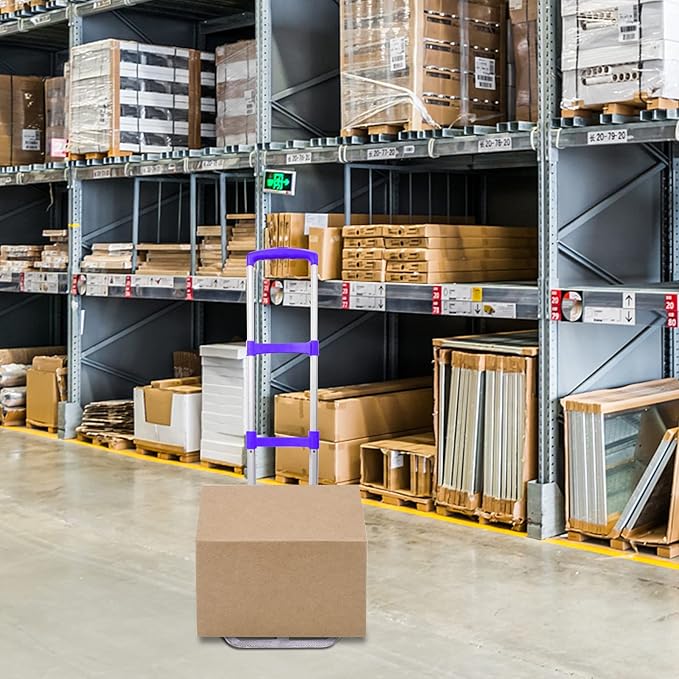 Folding Hand Truck Dolly, 200 lbs Capacity Dolly Cart, Aluminum Portable Foldable Hand Cart with Retractable Handle, Ideal for Shoping, Office, Travel, Moving, Purple