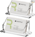 SANRUI 2 Pack Acrylic Business Card Holders for Desk, Premium 5mm Thick Clear Card Display Stand, Professional Horizontal Desktop Card Organizer for Office & Reception, Holds Up to 60 Cards