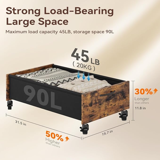 FOUCSSOMEI Under Bed Storage with Wheels, Under Bed Storage Drawers on Wheels, Metal Frame Under Bed Shoe Storage, Space-Saving for Bedroom Closet Organization