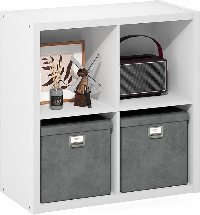 Furinno Cubic 4-Cube Closet Organizers and Storage, Closet Organizer, White | Open Shelf Closet Storage, Closed Back, Extra Thick Frame, for Wardrobe, Bedroom, Living Room