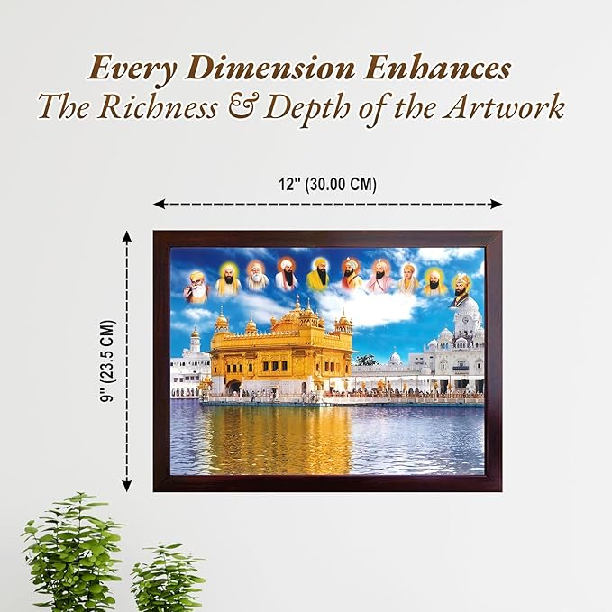 HandicraftStore Sikh Guru Blessing Poster, Golden Temple Art, 30x24 cm, Framed Wall Art for Home Decor, Religious Gift