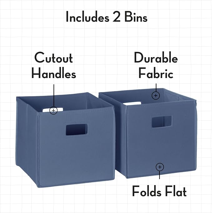 RiverRidge Folding Storage Bins - 2-pack of 10in Tall Slate Blue Cubes | Fabric Bins, Set of 2 Storage Cubes, Cut-out Handles, Playroom Closet Organizer, Collapsible Cubby with Bottom Board Insert