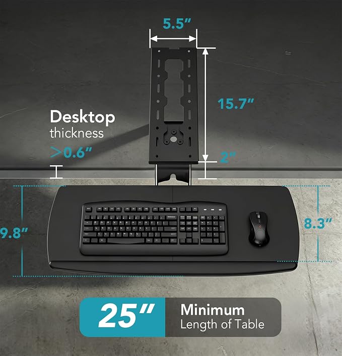 Keyboard Tray Under Desk with Storage Drawer, Height Adjustable Keyboard Tray Slide Out 360° Swivel Tilt, Ergonomic Under Desk Mount Keyboard & Mouse Holder for Gaming Home Office, Black