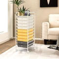 DREAMADE Rolling Cart with Storage Drawers, Utility Cart with Removable Plastic Drawers, Lockable Wheels, Art Cart for Classroom Organization Art Supplies Office Scrapbook (10 Drawers, Yellow)