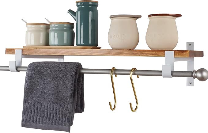 AddGrace Closet Rod Bracket Heavy Duty Shelf Brackets White 10 Inch 4 Pack | Fit for Closet Wardrobe Laundry Room and Kitchen, with Hook, Store Above and Hang Below, Supports 66 lbs, Easy to Install