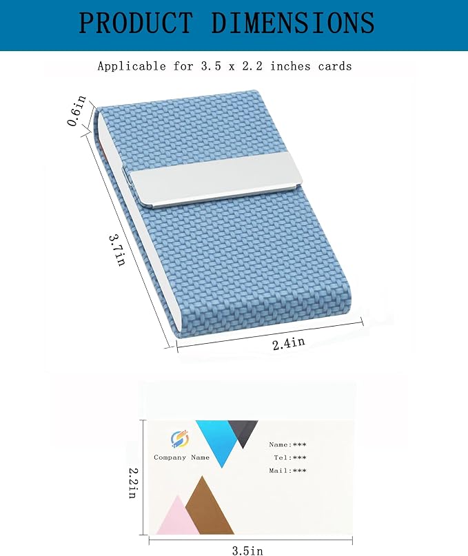 Business Card Holder with Ultra Slim Design,Business Card Case with Premium PU Leather, Suit Pocket Metal Card Holder for Women/Men,Professional Name Card Holder with Magnetic Shut (Blue)