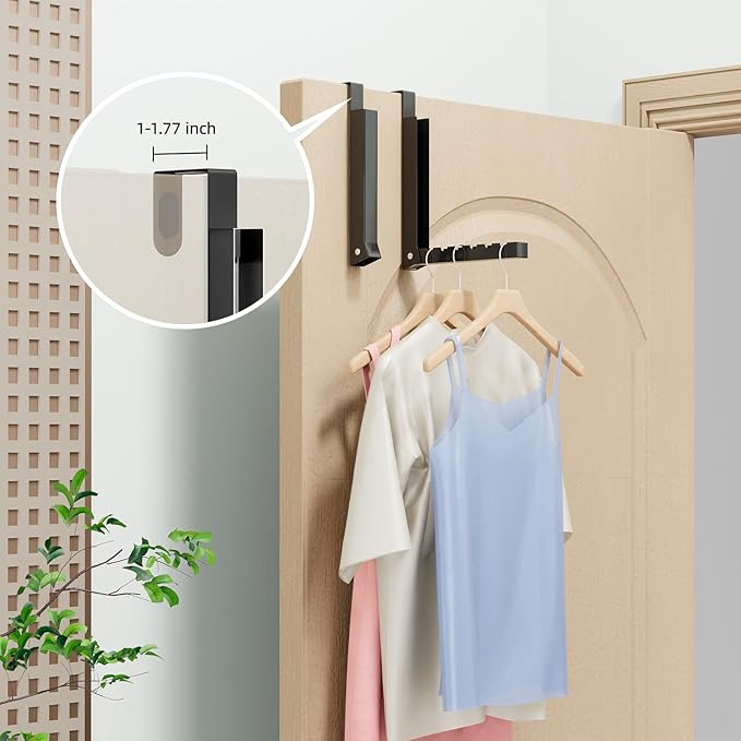 BAKON Over The Door Hanger Folding Clothes Drying Rack, Folding Hanging Coat Rack for Indoor Laundry Room Compact Small Space Foldable Portable Clothing Hanger Hook Collapsible- 2 Pack(Black)