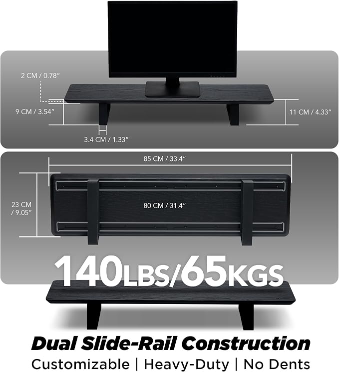 ULTRARM Moodular Wooden Monitor Stand Desk Organizer, Standard 33.4" Black | Customizable Organized Workspace, Aluminum Slide Rails, 10 Add-Ons Sold Separately: Storage Drawer, Tablet, Phone & More
