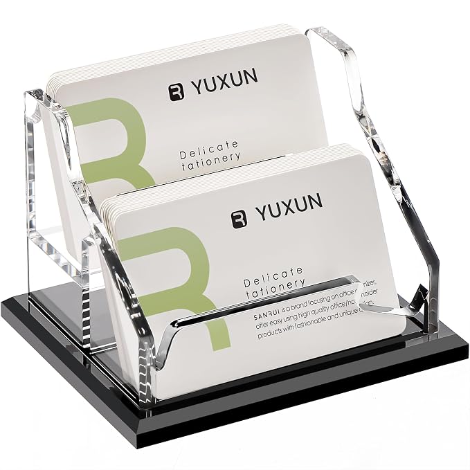 YUXUN Black Business Card Holder for Desk-2 Tier 2 Slot, Acrylic Business Card Holder for Women Men, 100+ Business Cards Display Stand, Multiple Business Card Display for Exhibition, Home, Office