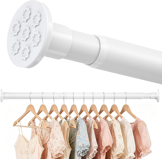 No Drilling Closet Rod, Adjustable White Closet Rod, 28-98 Inches Heavy-Duty Closet Tension Rods for Hanging Clothes for Wardrobes, Closet, Laundry & Bathroom (White)