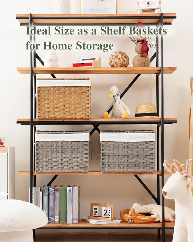 SETVSON Storage Basket with Lid Woven Wicker Baskets with 2 Separate Lid, 9.2 Gallon (35 L) Wicker Storage Bins with Handles, Foldable and 2 Removable Liner Bags for Bedroom, Laundry Room Gray