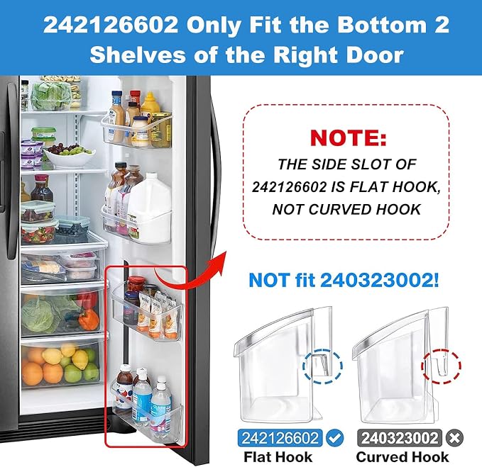 2 Pack UPGRADED 242126602 Refrigerator Door Bin Shelf Replacement for Frigidaire Electrolux Refrigerator Door Shelf Bin Bottom 2 Shelves - Side Shelf Rack Parts AP6278233 PS12364199 4547407