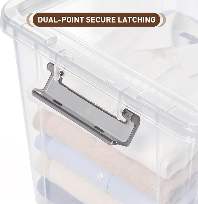 Citylife 44.4 QT Plastic Storage Bins with Latching Lids Stackable Storage Containers for Organizing Large Clear Storage Box for Garage, Closet, Kitchen, 8 Packs