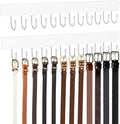 Belt Hanger Wall Mount, Wooden Closet Belt Organizer with 24 Metal Hooks, Large Capacity, White, 2 Pcs