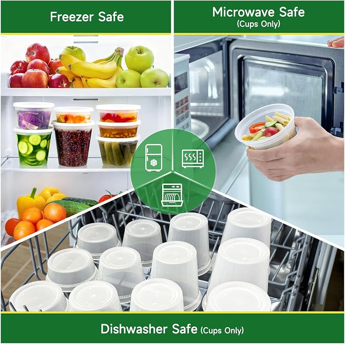 Dealusy 60 Set Deli Containers with Lids, 32/16/8 oz X 20 Set Each Leak-Proof BPA Free Plastic Take Out Bowls, Food Storage Containers for Meal Prep Storage, Freezer, Microwave & Dishwasher Safe