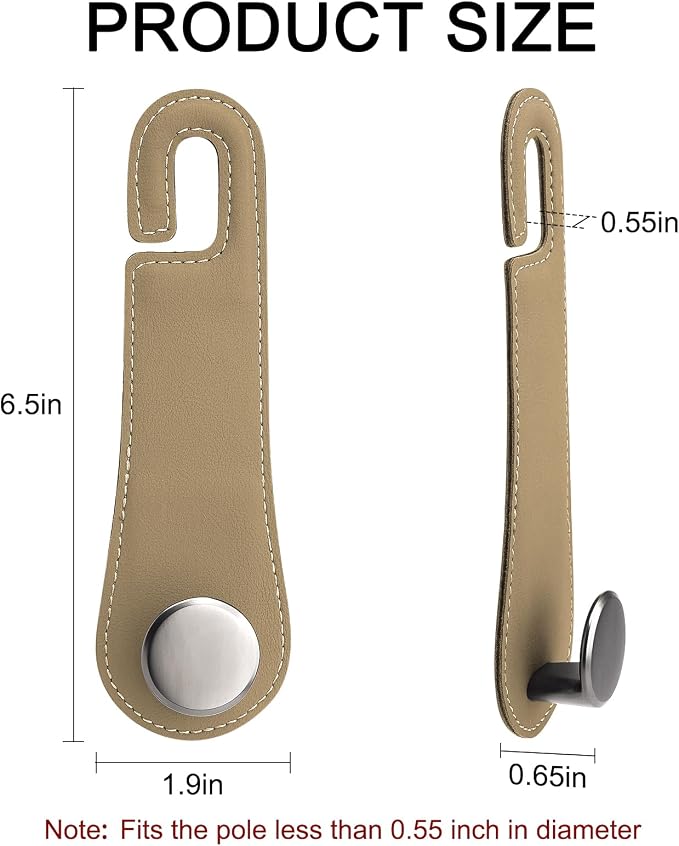 JESTOP Car Headrest Hooks, 2 Pack Leather Car Seat Storage Hanger for Purses Bags, Stylish Car Seat Organizer Hooks for Handbag Coat Umbrellas, Car Inside Accessories, Apricot