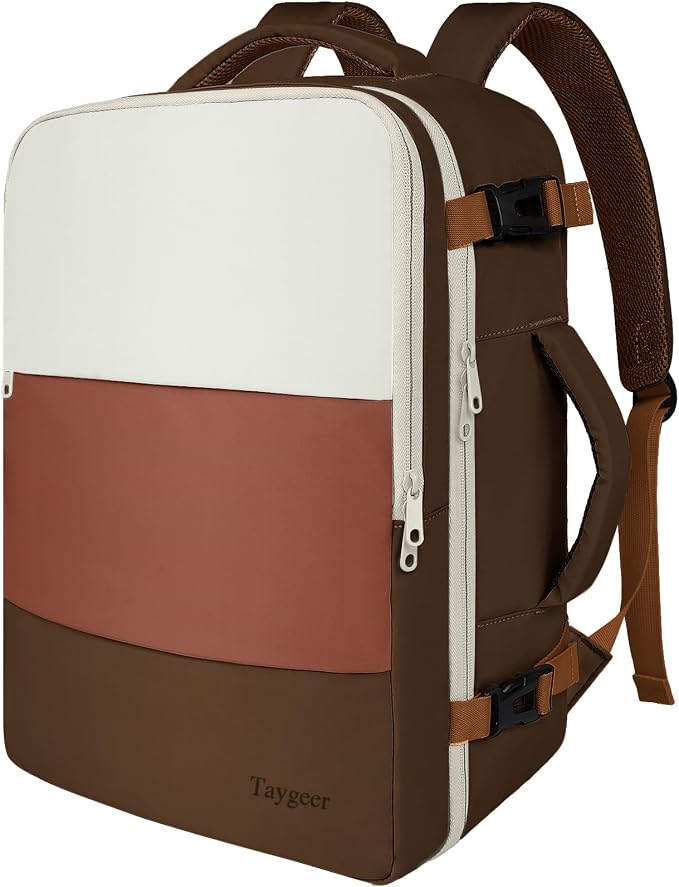 Taygeer Travel Backpack for Women Men, Airline Approved Carry on Backpack | Bookbag with Water Bottle Pocket & Laptop Compartment, Weekender Bag for Weekender Gym, Work, Hiking Essentials, Khaki Beige