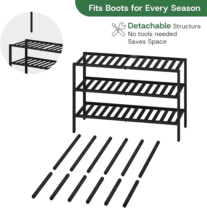 kiplant Tall Boot Rack Organizer - Bamboo Wood Boot Rack Shoe Rack for Entryway & Closet, Holds 6 Pair Tall Boots