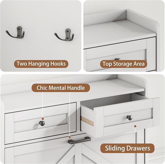 Shoe Cabinet with 2 Flip Drawers & 2 Top Drawers, 43" Tall Freestanding Narrow Wooden Shoe Storage Organizer for Entryway, Hidden Slim Shoe Rack for Front Door Entrance, Hallway, Living Room, White