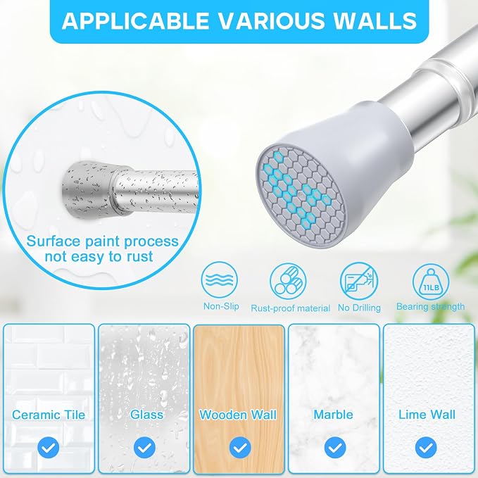 Silver Tension Curtain Rod for Windows 28 to 48 Inch,7/8"Small Shower Curtain Rod for Bathroom,Pressure Spring Tension Curtain Rod No Drilling for Closet Doorway Kitchen