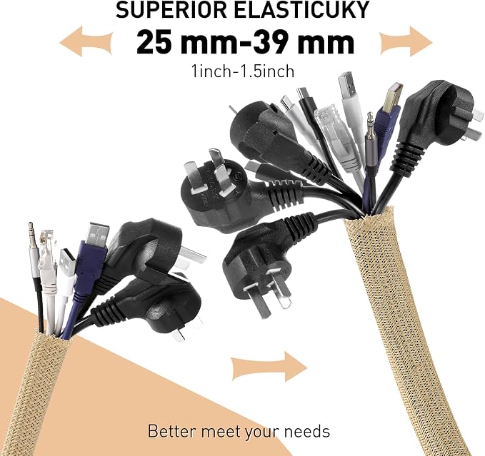 AGPTEK Cable Sleeve, Cable Management Desk Cord Cover Organizer Wire Hider for Home Office Computer TV Wire Loom Tubing Pet Proof Cord Protector from Cat Dog Chewing (Wood Color, 1.5"-6.6ft)