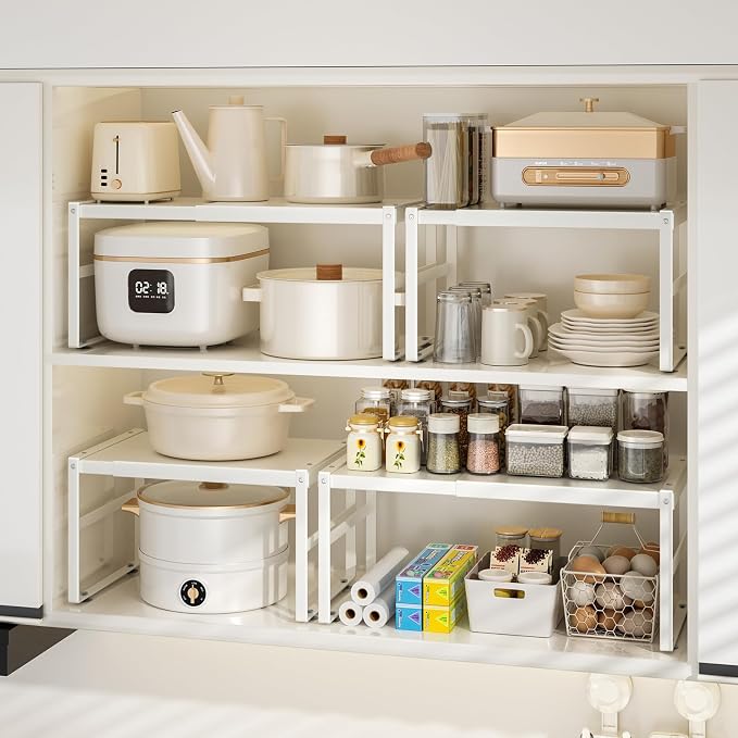 Expandable Kitchen Organizer Shelf, Cabinet Countertop Shelves | Metal Pantry Organizer Spice Rack Storage Shelves, For RV, Kitchen, Pantry, Cupboards, Under Sink and Counter Storage, Office
