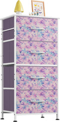 WLIVE Dresser with 4 Drawers, Storage Tower, Organizer Unit, Fabric Dresser for Bedroom, Hallway, Entryway, Closets, Sturdy Steel Frame, Wood Top, Easy Pull Handle, Tie-dye Print (Pink, Purple, Blue)