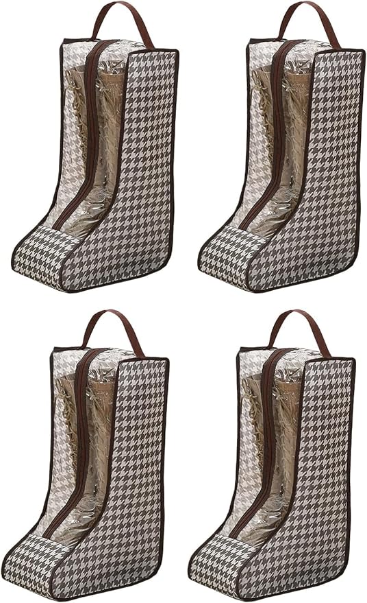 4-Pack Tall Boot Storage Bag Organizer for Closet and Travel, Portable Dustproof Bags for Cowboy, Equestrian Riding & Wide-Calf Boots, Clear Window Shoe Protector for Checked Luggage Packing, 18.9"