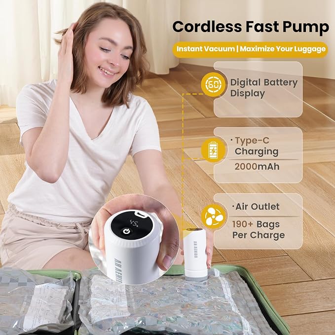 Travel Essentials set, Vacuum Bags for Travel with Digital Display air Pump,18 PCS Combo Size for Luggage and Suitcase,Space Saver for Clothes（20"x6PCS+24"x6PCS+28"x6PCS)