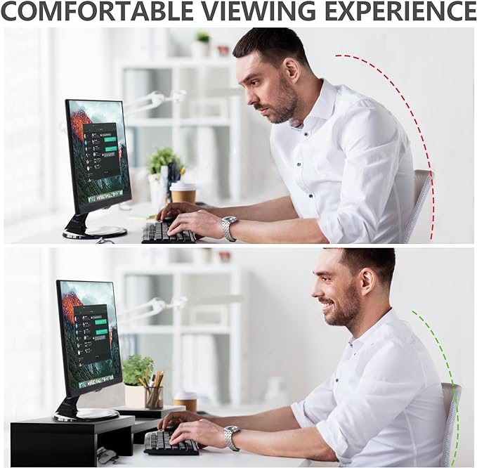 TAVR Monitor Stand Riser, Office Desktop Organizer Stand for 2 Monitors | Adjustable Length and Angle 3 Shelf, Extra Long Multifunctional Wooden Stand up to 43.3" fit Computer, Laptop, TV, Black
