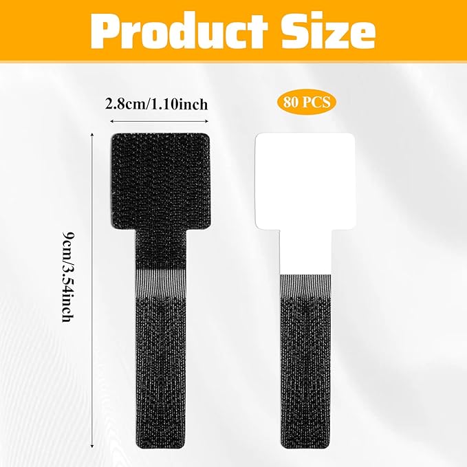 Bewudy 80 Pcs Hook and Loop Cable Straps, Self Adhesive Hook and Loop Cable Ties, Cables Management Wire Organizer Under Desk, Cord Organizers for Desk Home Office Essentials(Black)