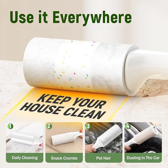 Extra Sticky Lint Roller for Pet Hair, 500 Sheets, 2 Handles | Compact Value Pack for Clothes, Couch, Car, Furniture & Bedding