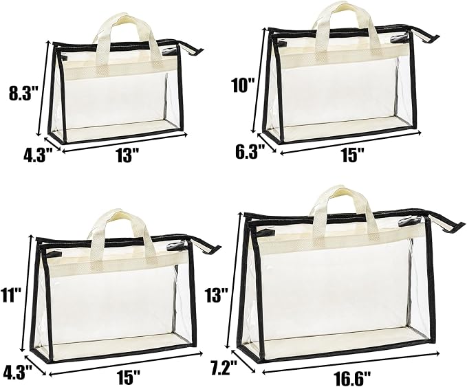 Peohud 12 Pack Clear Handbag Storage Organizer, Dust Bags for Handbags, Transparent Purse Organizer for Closet, Hanging Handbags Dust Cover Bags with Zipper, Handles and Hooks