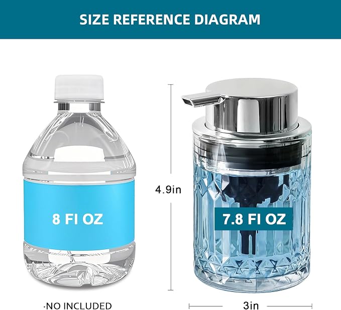RYTOXILO Foaming Soap Dispenser, Clear Glass Foam Hand Soap Dispenser for Bathroom, Refillable 7.8 Fl Oz Foamy Pump Bottle with Plastic Sliver Pump, Modern Dish Soap Foam Dispenser Container