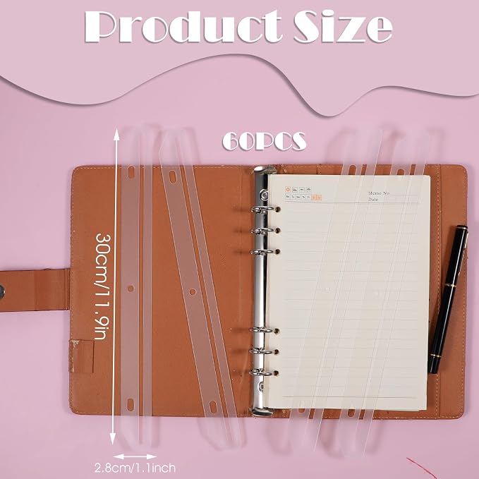 60 Pcs 3 Hole Punched Magazine Holders for Binders 11.6 In Plastic Magazine Organizer 3 Ring Binder Insert Strips Clear Magazine Collector for File Book Craft Paper