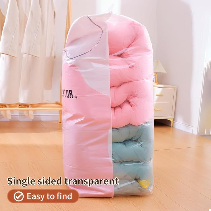4 Pack Vacuum Storage Bags, Space Saver Bag Vacuum Seal Bags for Clothing Travel Moving Blankets Pillows Storage and Organization, Hand Pump Included (100 X 80 cm)