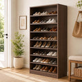 Homieasy 9-Tier Tall Shoe Rack Cabinet for Closet & Entryway, Walnut | Wooden Narrow Shoe Organizer Cabinet with Adjustable Shelves, Freestanding, for Bedroom, Hallway