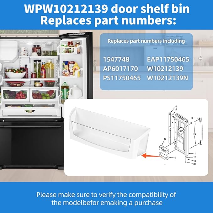 [2 PACK] WPW10212139 Refrigerator Door Shelf Bin Compatible with Whirlpool Refrigerator Door Shelf W10212139 Maytag Fridge Shelves Replacement WRF555SDF WRF555SDH GI6FDRXX GI6FARXX GI6SDRXX Left Bin