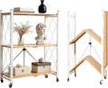 3-Tier Folding Storage Shelves with Wheels – No Assembly, Heavy Duty Collapsible Rolling Shelf Unit for Kitchen, Bedroom, Living Room