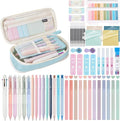 58 PCS Aesthetic School Supplies with Cute Pencil Case,12 Pastel Highlighters, 5 Gel Pens Black Ink，9 Mechanical Pencils for，Student Stationary，CollegeEssentials Gifts (Blue)