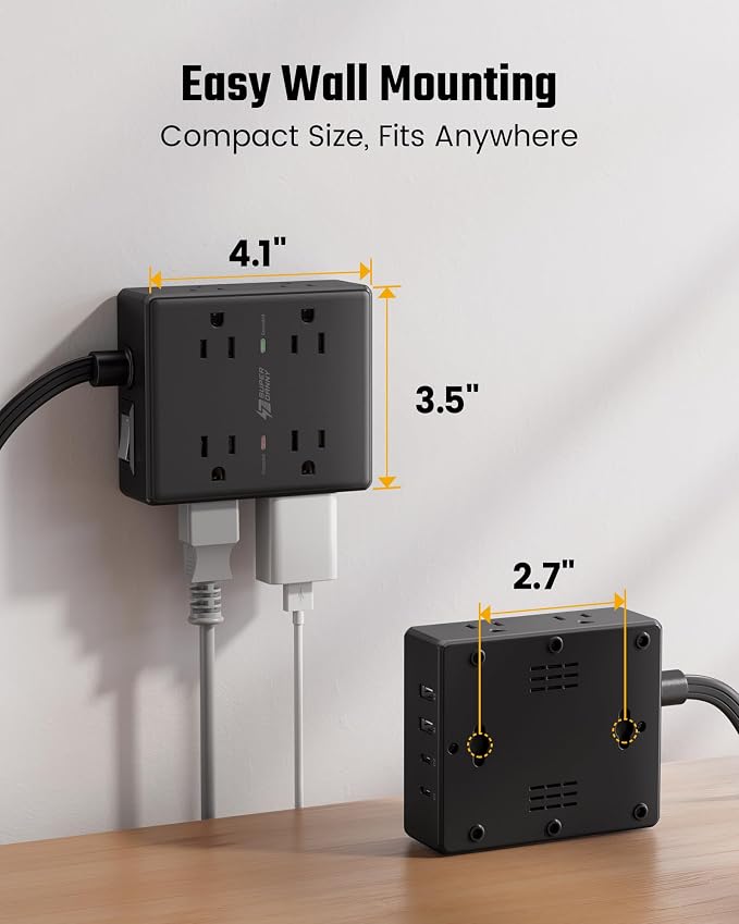 SUPERDANNY Extension Cord,Flat Plug Surge Protector Power Strip,20Ft | 8 AC & 4 USB Ports (2 USB C),Surge Protector with 1050J,Desk Charging Station for Home Office,College Dorm Room Essentials