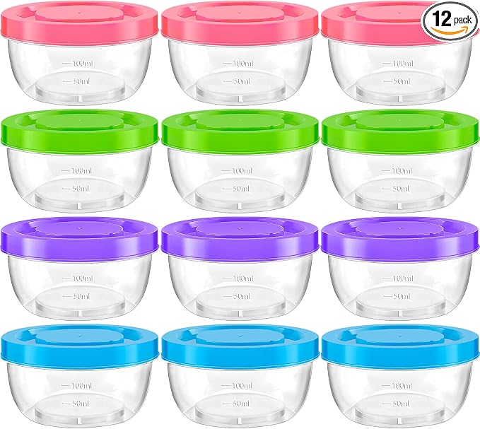 TOFLEN 5 oz Small Plastic Freezer Containers, 12 Pcs, Multicolor | Reusable Food Storage Containers with Twist Lids, BPA-free, Leakproof & Airtight, Freezer Safe, Dishwasher Safe