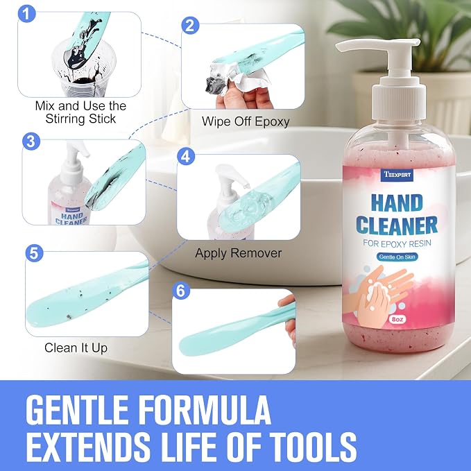 Teexpert Resin Remover Gel 8OZ Hand Cleaner For Epoxy Resin All-Natural Gentle & Moisturizing Hand Cleanser Ideal for Removing Uncured Resins Molds Tools
